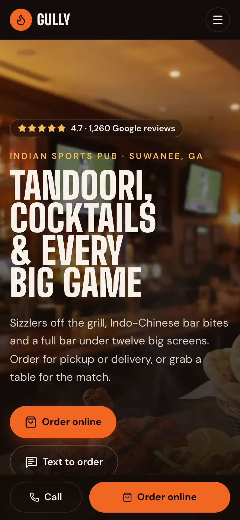 Sports pub template, home page